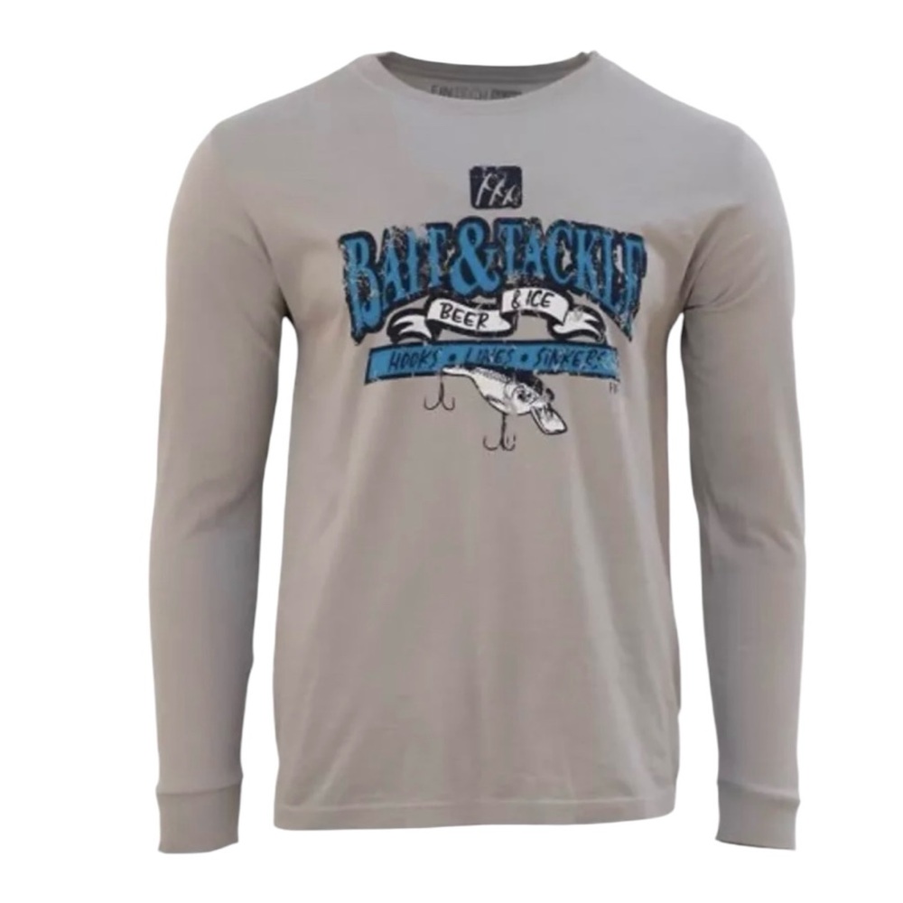 Fintech Bait & Tackle T-Shirt Cotton Long Sleeve Graphic Fishing Gray La…